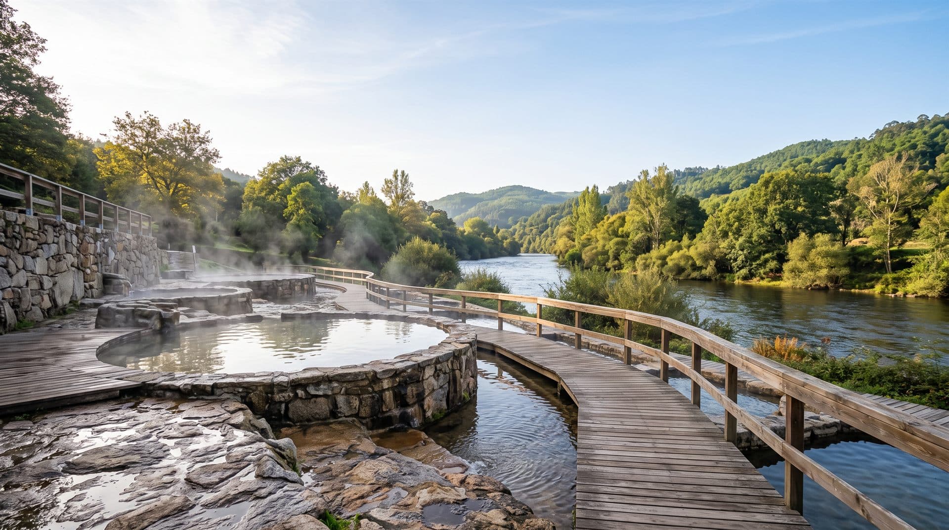 Termas de Outariz junto al río Miño en Ourense